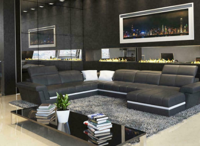 Leather Sofa Couch Living landscape U-shape Design Modern Sofas Couches