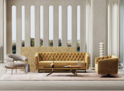 Yellow living room sofa set exclusive 3+2 Chesterfield upholstered sofas seating furniture