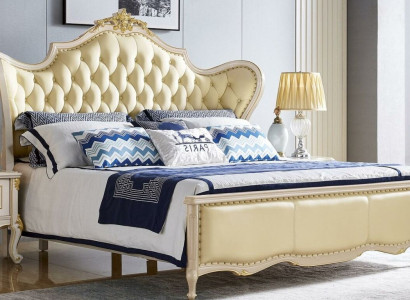 Bed Luxury Double Beds Upholstered bed Solid wood Leather Bedroom Chesterfield