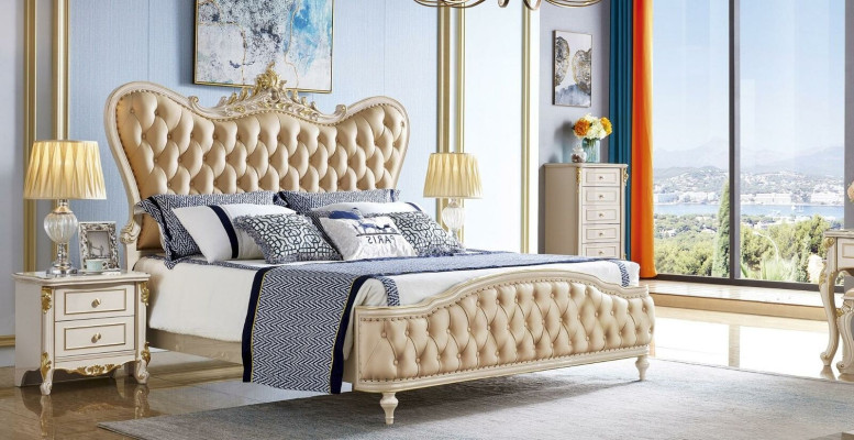 Chesterfield Bed Beds Upholstery Hotel Bedroom Double 180x200 Solid wood
