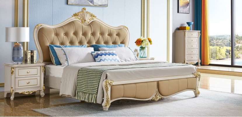 Design 3 pieces Bed 2x Bedside table Beds Bedroom Classic r Set Solid wood