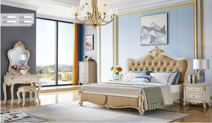 Design 3 pieces Bed 2x Bedside table Beds Bedroom Classic r Set Solid wood