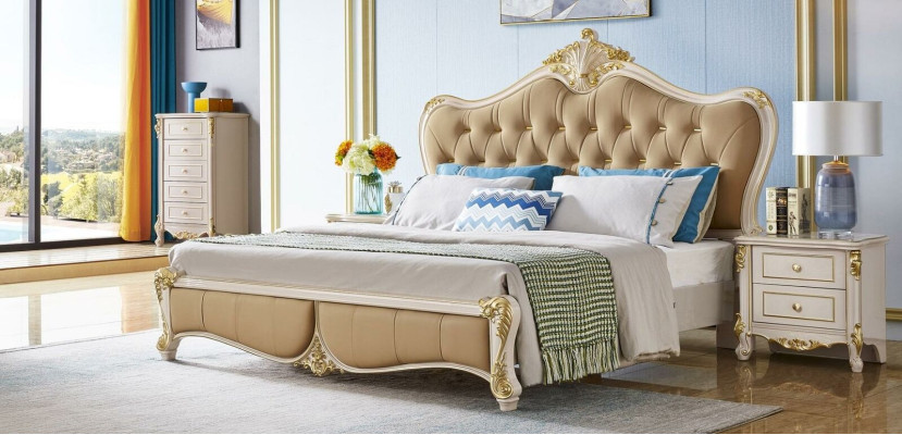 Design 3 pieces Bed 2x Bedside table Beds Bedroom Classic r Set Solid wood
