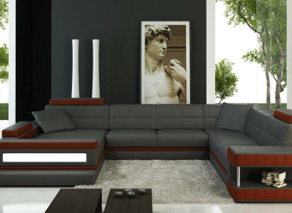 Leather sofa Living landscape Corner sofa Upholstery Corner Seat Couch Suite