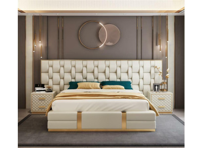 stainless steel Luxury Bed Metal Leather Beds Hotel Chesterfield 180x200