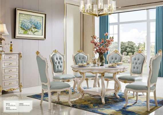HellBlue e Classic Dining room ambiente Round wooden table with x6 Chesterfield armchairs