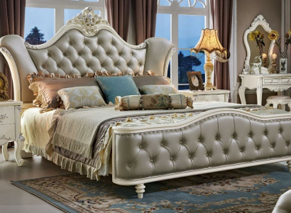 Bed Upholstered bed Wood Luxury Chesterfield Leather Beds Bedroom Solid wood