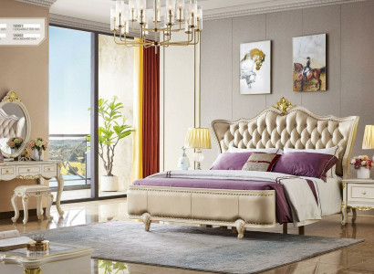 Luxury Bed Chesterfield Beds Leather Royal Palace Double bed Solid wood