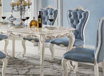 Classic Blue e Chesterfield Chairs x4 Baroque Style Suite Armchairs Solid wood Seater
