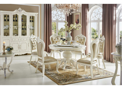 Solid wood White Chesterfield Chairs x4 Set Designer Armchairs Upholstery Group