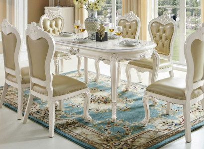 Classic White -Beige x4 Chesterfield Chairs Dining room Group Solid wood Suite