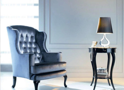 Armchair Wing Chair Seater Seat Fabric Blue Luxury Living room Classic Polyester