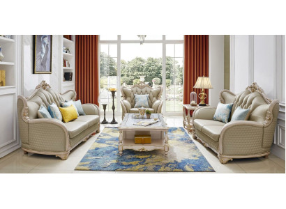 Leather sofa Classic Sofa set Set 2 pieces 32 Seater Couch Solid wood