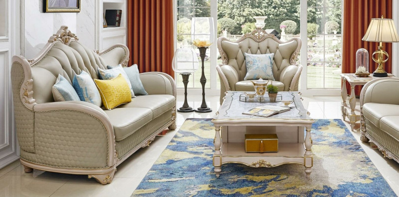 Leather sofa Classic Sofa set Set 2 pieces 32 Seater Couch Solid wood