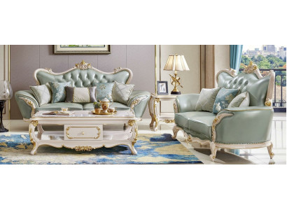 Sofa set Leather sofa Classic 2-piece set 3+2 Seater Couch Solid wood