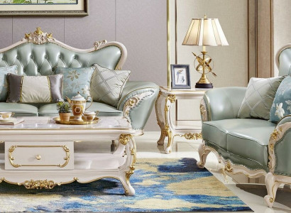 Sofa set Leather sofa Classic 2-piece set 3+2 Seater Couch Solid wood