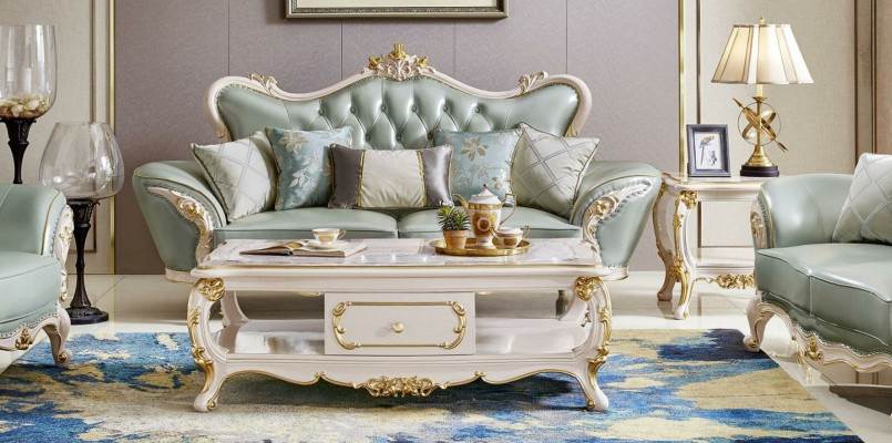Sofa set Leather sofa Classic 2-piece set 3+2 Seater Couch Solid wood