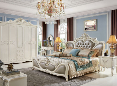 Classic s Bedroom Set 6 pieces. Bed with 2 bedside tables Luxury Complete Solid wood