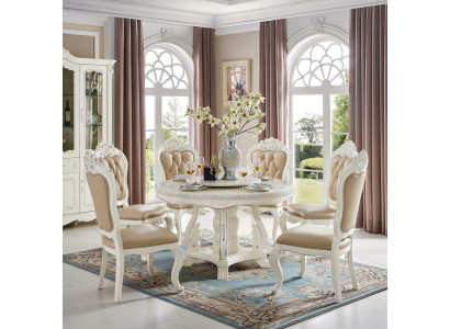 Round dining table with 4 chairs Classic Dining room set 5 pieces. Solid wood