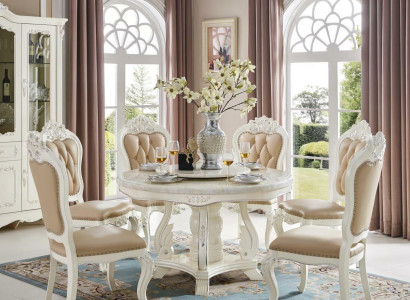 Round dining table with 4 chairs Classic Dining room set 5 pieces. Solid wood