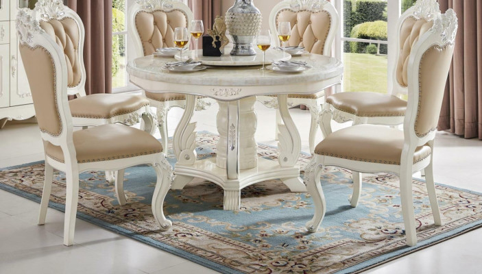 Round dining table with 4 chairs Classic Dining room set 5 pieces. Solid wood