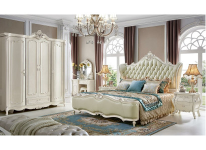 Classic s Bedroom Set 6 pieces. Bed with 2 bedside tables Luxury Complete Solid wood