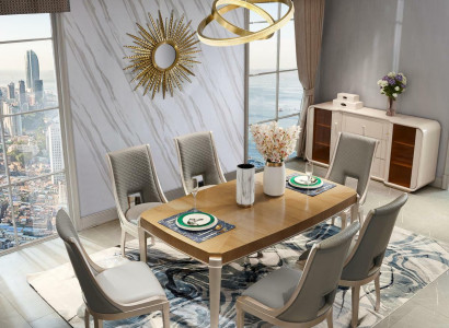 Dining table Suite Table 4x Chairs Dining room Suite Table Solid wood Leather 5pcs