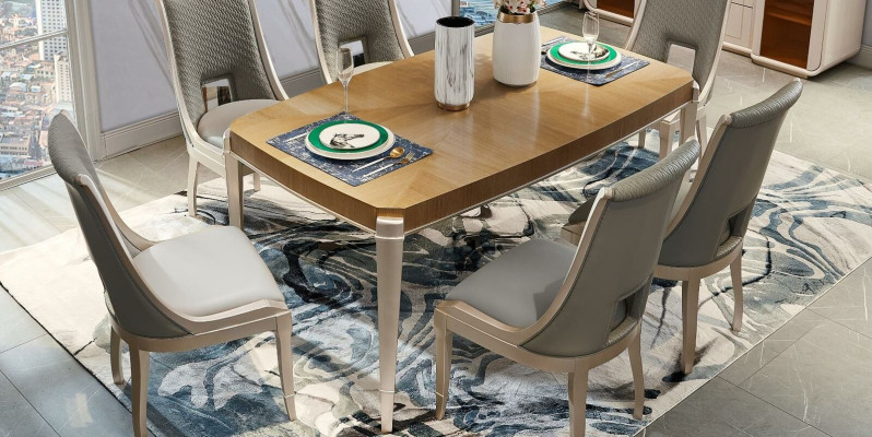 Dining table Suite Table 4x Chairs Dining room Suite Table Solid wood Leather 5pcs