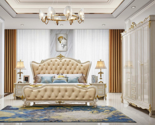 Bed Bedside table Wardrobe 4 pcs. Bedroom Set Modern Beds Solid wood