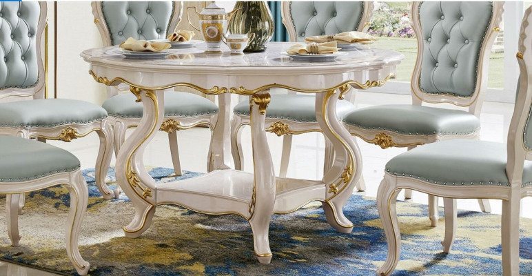 Classic r Dining table Solid wood Dining room Suite 6x Chair Set Chairs Lehn 7tlg
