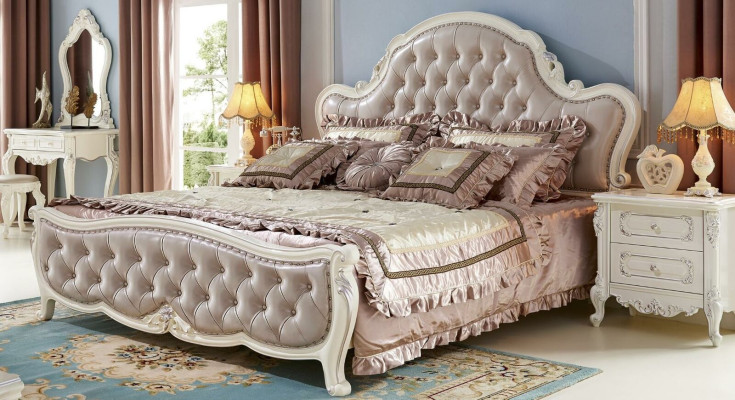 Bed Bedside table Dressing table Bedroom Stool Set 6 pcs. Solid wood