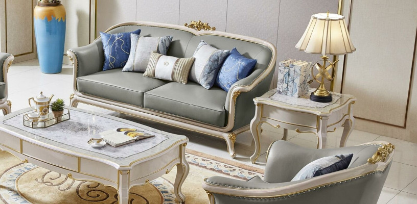 Leather sofa 3 2 seater set upholstered sofa designer sofa Solid wood