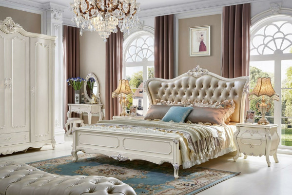 Royal Bed Chesterfield Palace Leather Beds Hotel Double bed Solid wood