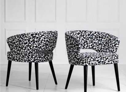 Original black and white wood and textile chair for living room