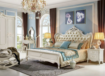 Bed Bedside table Wardrobe 6 pcs Bedroom Set Stool Baroque Solid wood