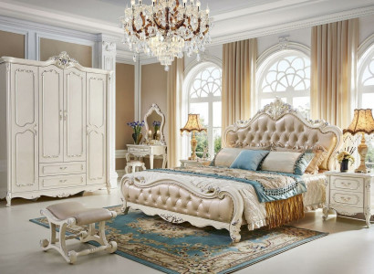 Baroque Rococo Bedroom Set Bed Bedside table Wardrobe 6 pcs. Solid wood