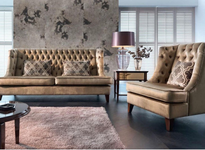 Sofa set Sofa Suite 3 Seater Armchair Chesterfield Modern Fabric Brown 3-piece