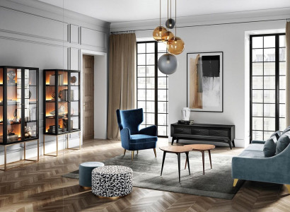 Suite Living room Sofa Armchair Display case Stool TV-cabinet Coffee table Set Group 9pcs