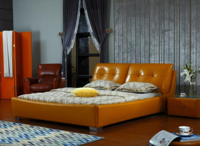 Designer Bed Bedroom Double bed Beds Leather Hotel Luxury Upholstery