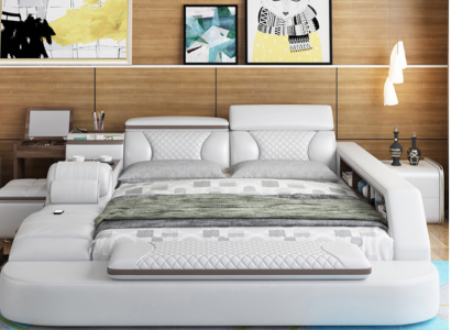 Luxury Bed Bed Leather Beds 180x200 Multifunction Bedroom Lounger Shelves