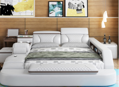 Luxury Bed Bed Leather Beds 180x200 Multifunction Bedroom Lounger Shelves