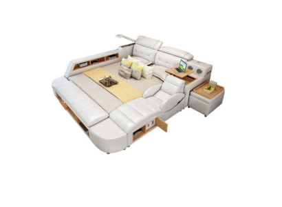 Double Luxury Design Leather Bed Upholstery Beds USB Hotel Multifunction