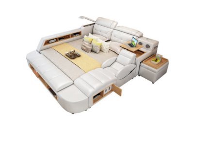 Double Luxury Design Leather Bed Upholstery Beds USB Hotel Multifunction