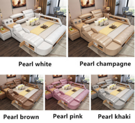 Double Luxury Design Leather Bed Upholstery Beds USB Hotel Multifunction