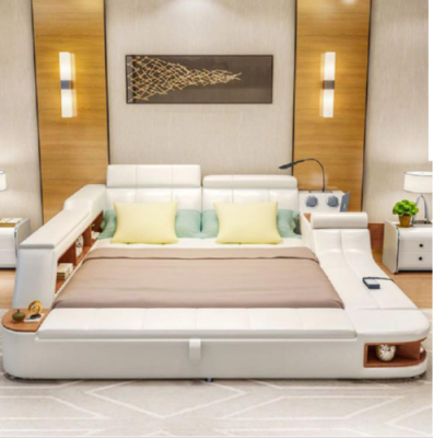 Multifunction Bed Luxury Design Leather Beds Hotel Double Storage Shelf