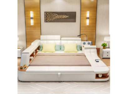 Multifunction Bed Luxury Design Leather Beds Hotel Double Storage Shelf