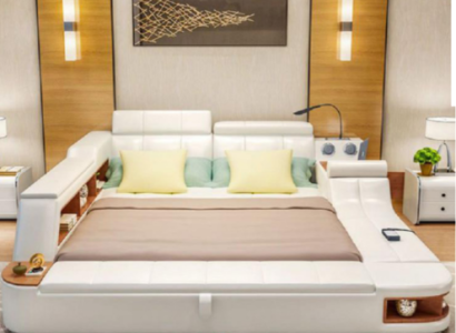 Multifunction Bed Luxury Design Leather Beds Hotel Double Storage Shelf