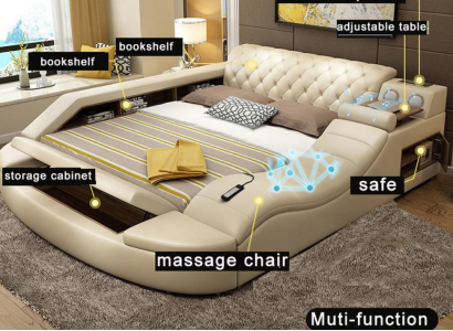 Multifunction s Bed Luxury Design Leather Beds Hotel Double Shelf
