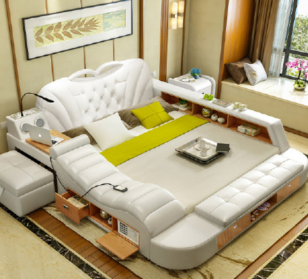 Double Luxury Design Hotel Leather Bed Upholstery Modern Beds Multifunction