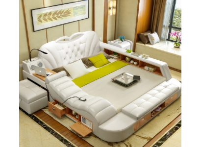 Double Luxury Design Hotel Leather Bed Upholstery Modern Beds Multifunction